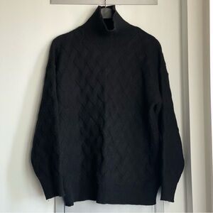 Black Turtleneck Sweater with Basket Weave Pattern